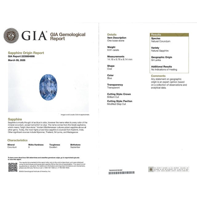 Title: Fine 9.91ct GIA Ceylon No Heat Sapphire & 0.74ct Diamond Platinum Ring Size 6.25 Age/Markings: Estate, weights...