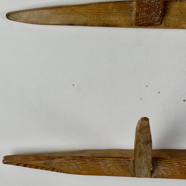 Unusual Vintage Set of 3 Wall Mounted Rustic Racks With Spike Hooks in Blond Wood For Sale - Image 9 of 11