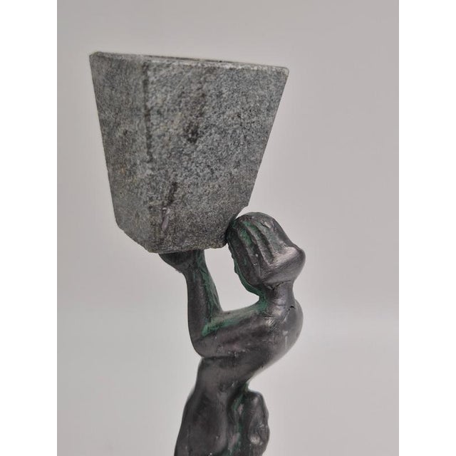 Metal Art Deco Candleholders in Bronze and Soapstone, Finland, 1930s, Set of 2 For Sale - Image 7 of 10