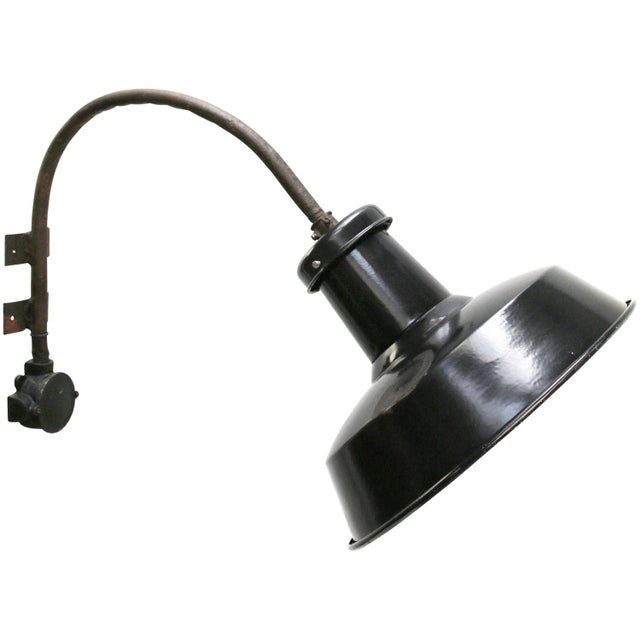 Vintage Industrial French Black Factory Wall Light in Enameled Cast Iron For Sale - Image 6 of 6