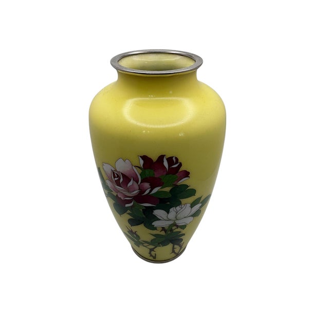 Vintage Japanese Ando Jubei Yellow Cloisonne Enamel Vase For Sale - Image 9 of 10