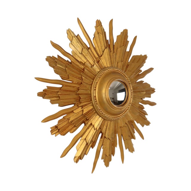 Vintage Convex Sunburst Mirror in Gilt Wood, 1950s For Sale - Image 9 of 17