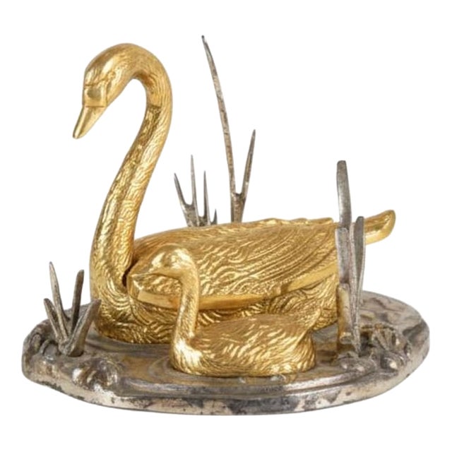 Vintage Bronze Swan and Cygnet Box, 1950s-1960s For Sale