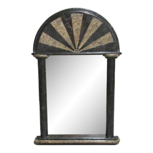 Large 1980s Maitland-Smith Style Tessellated Stone Classical Fan Top Wall Mirror