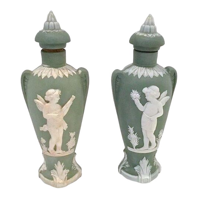 Pair Antique German Jasperware Flacons For Sale