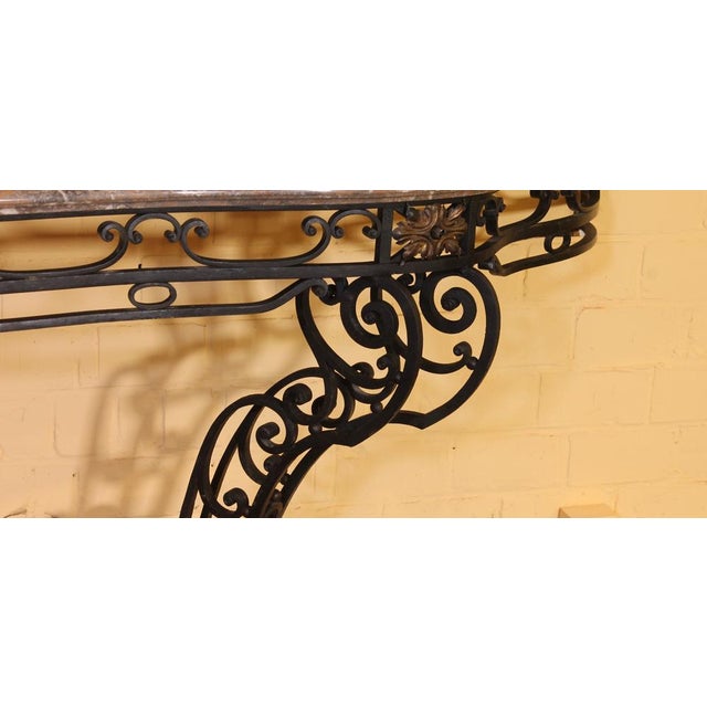 Large 19th Century Console in Wrought Iron and Marble For Sale - Image 13 of 17