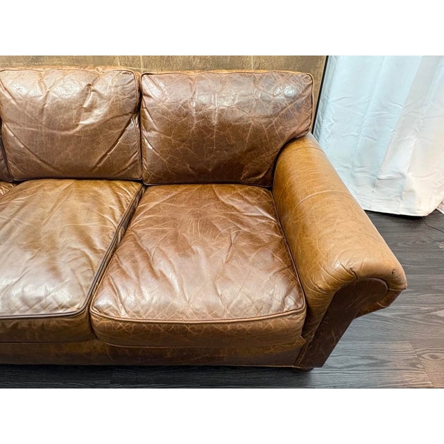 Brown Rh Original Lancaster Leather 3-Cushion Sofa – 7' Petite 38"d | Italian Brompton Cocoa | Down-Feather | Pre-Owned For Sale - Image 8 of 18