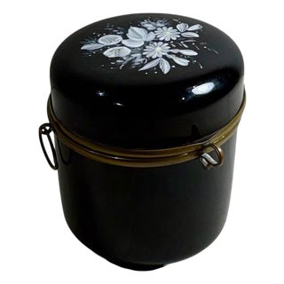 19th Century French Black Opaline Glass Box With Enamel Flowers For Sale