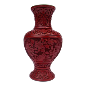Vintage C.1950's Chinese Asian Carved Cinnabar With Interior Blue Enamel Vase