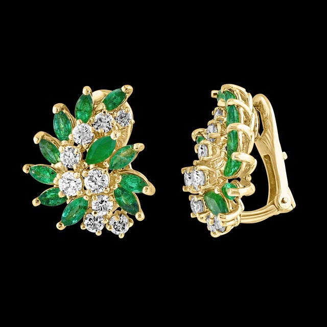 2 Ct Natural Brazilin Marquise Emerald & 1.8 Ct Diamond Clip on Earring 18 KYG For Sale - Image 18 of 18