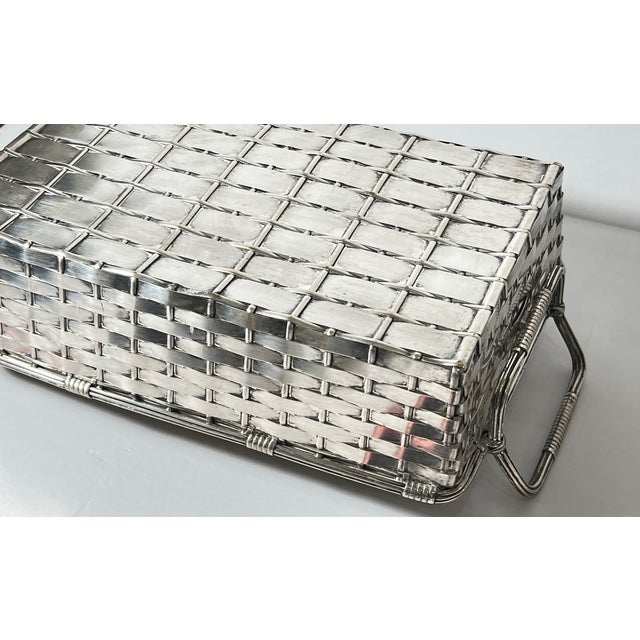 1930s Vintage French Silver Woven Handled Basket (Circa 1930) For Sale - Image 5 of 9