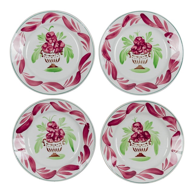 19th Century French Plates, Hand-Painted Set of 4 For Sale