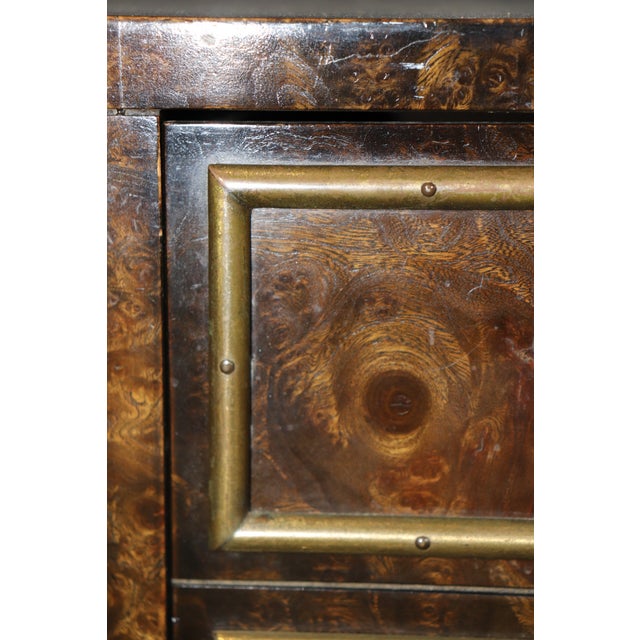 Pair of Regency Style Burl Wood & Brass Nightstands by Mastercraft For Sale - Image 13 of 13