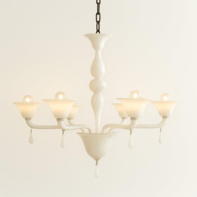 2020s Contemporary Italian 6 Arms White Murano Glass Chandelier For Sale - Image 5 of 11