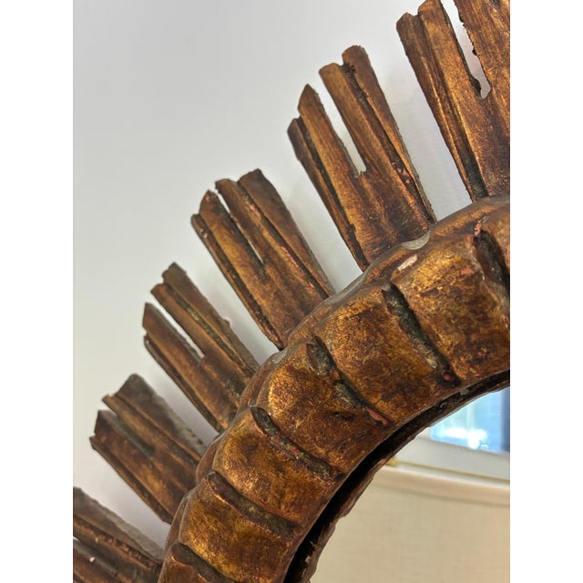 Brown Mid 20th Century French Gilt Sunburst Wall Mirror For Sale - Image 8 of 11