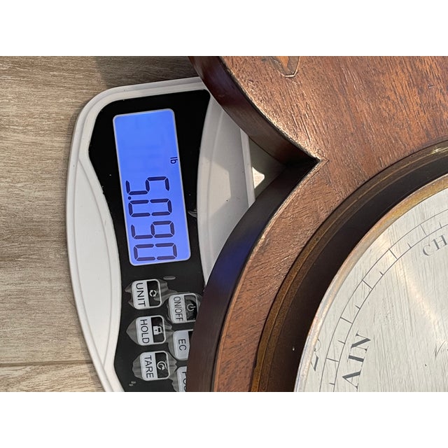 Antique Victorian Mahogany Banjo Barometer, 19th Century English Wheel Barometer With Shell Inlay, Large 38 Inch Weather Station For Sale - Image 12 of 12