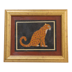 Leopard Minimalism Folk Art English Traditional Goldenrod Brown Sienna Original Oil Painting by Cleo Plowden