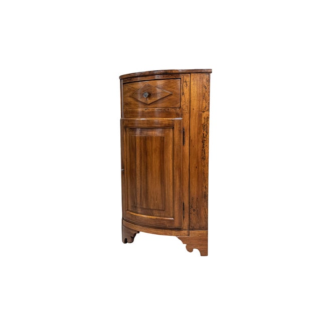 Italian 19th Century Walnut Credenza with Diamond Motifs and Rounded Sides For Sale - Image 4 of 12