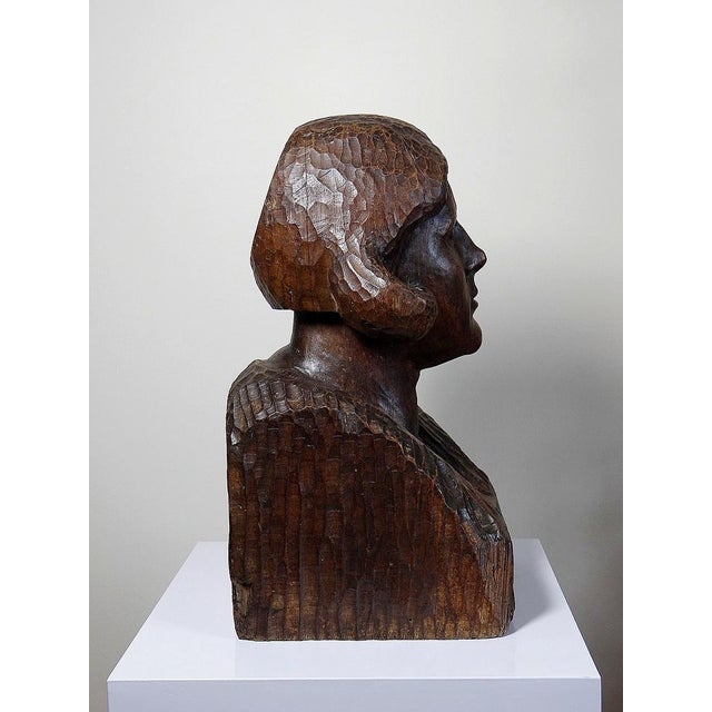 Large Bust of a Woman Carved with a Gouge, 19th Century, Wood For Sale - Image 6 of 17