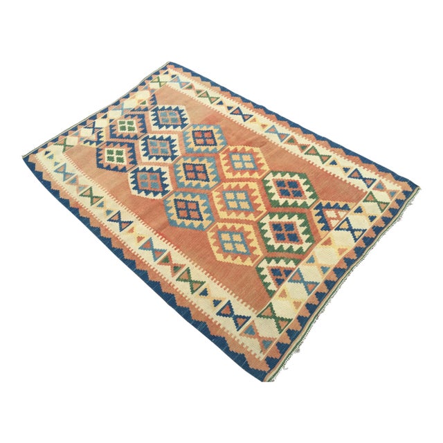 Vintage Turkish Kilim Rug - 3′5″ × 4′11″, 04 For Sale