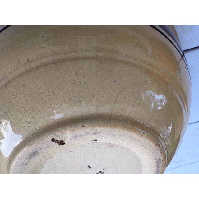 Mustard Antique Yellow Ware 10” Mixing Bowl With Brown Stripe For Sale - Image 8 of 8