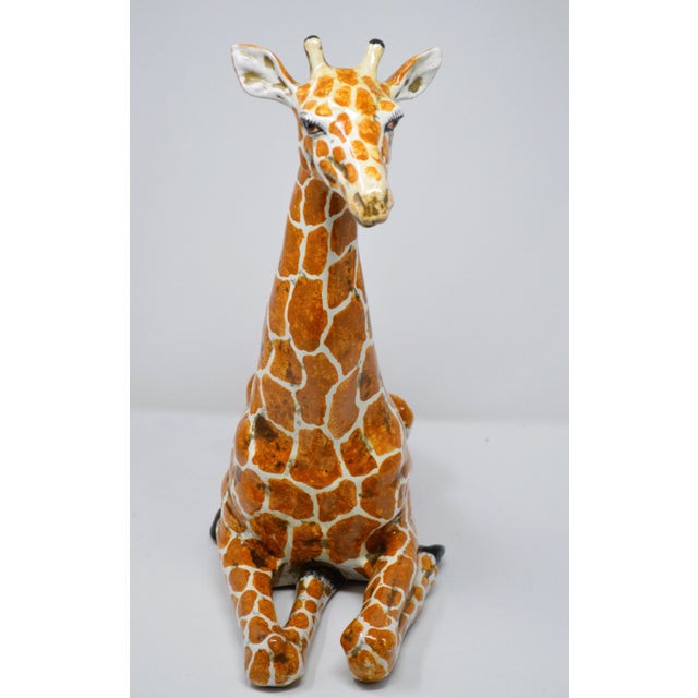 Italian 1970s Italian Terracotta Hand Painted Resting Giraffe Sculpture For Sale - Image 3 of 12