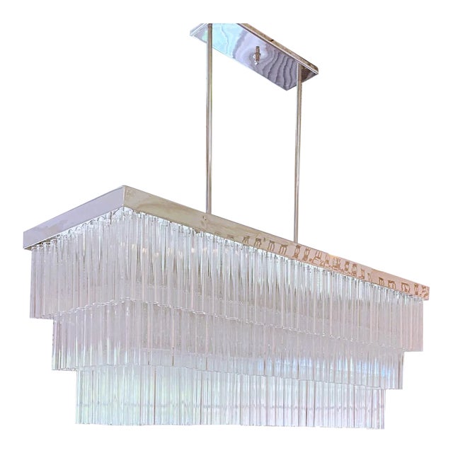 Nickel Polished Chandelier With Hexagon Glass by Lmd Custom Lighting For Sale