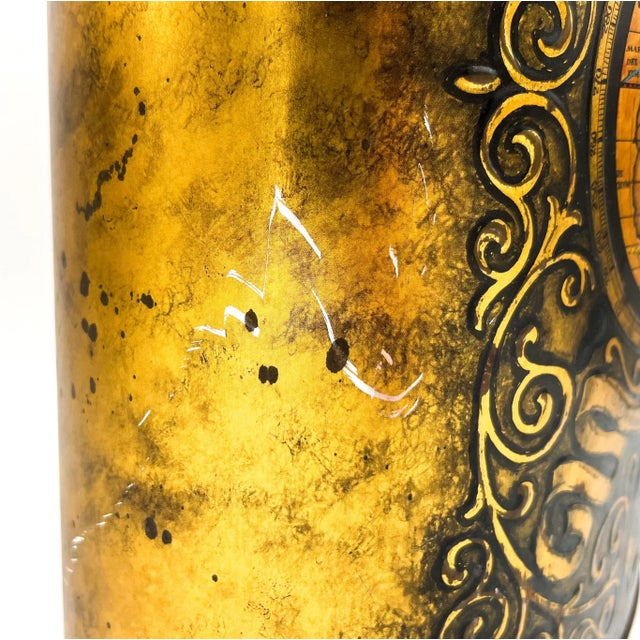 Borghese Vintage Brass-Tone Metal Wastebasket — Old World Map Motif With Ornate Scroll Design, Mid-Century Italian Style For Sale - Image 4 of 11