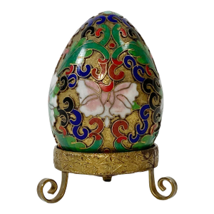 Vintage Cloissone Egg on Scrolled Brass Stand