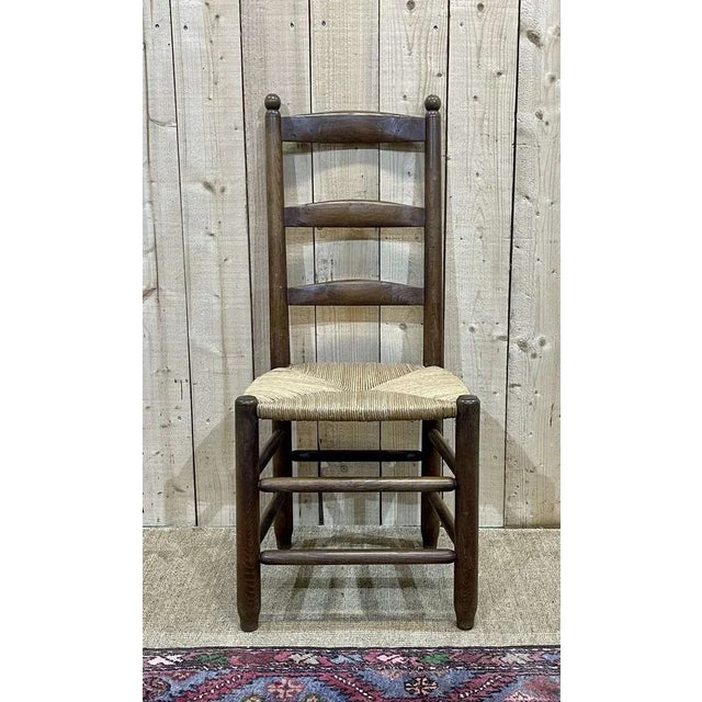 Rustic Brutalist Dining Chairs in Oak and Straw, 1950s, Set of 6 For Sale - Image 3 of 13