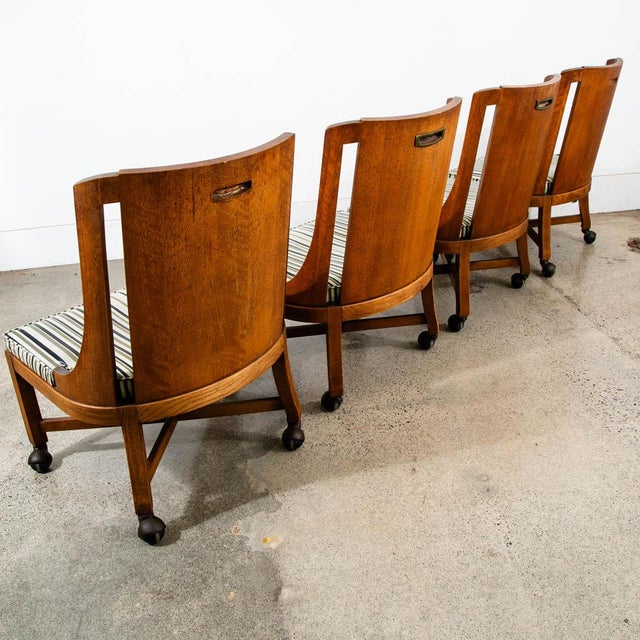 1960s Mid Century Modern Dining Chairs Set 4 Walnut Rolling Vintage Casters X Frame For Sale - Image 12 of 12