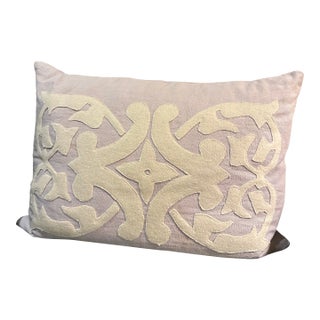 Gray Linen Pillow With White Geometric Appliqué For Sale