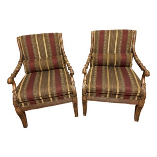 1990s Ethan Allen Hollywood Regency Roma Italian Carved Lounge Chairs-a Pair For Sale