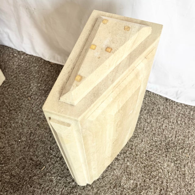 Cream Vintage Glass Top Travertine Pedestal Console Table For Sale - Image 8 of 12