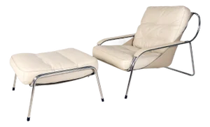 Zanotta Maggiolina Lounge Chair & Ottoman in Cream Leather & Steel Frame by Marco Zanuso