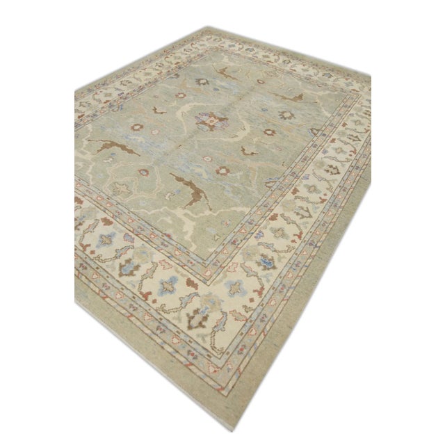 Early 21st Century Green Multicolor Handwoven Turkish Oushak Rug 8'3" X 10'7" For Sale - Image 5 of 7