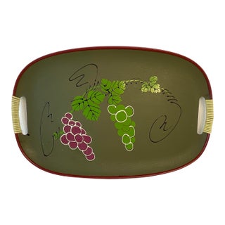 1950s Mid-Century Boho Chic Serving Tray With Hand Painted Grape Motif For Sale