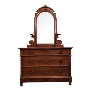 Late 19th Century Victorian Eastlake Dresser With Candle Stands and Diamond Dust Mirror For Sale