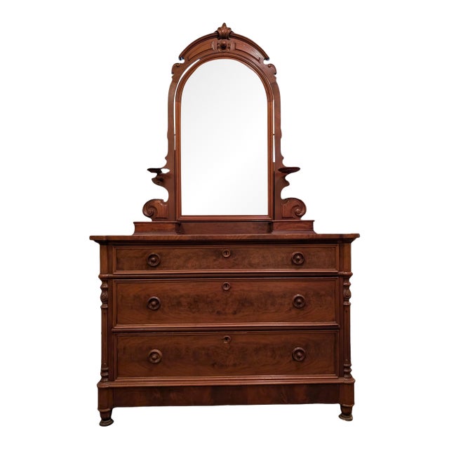 Late 19th Century Victorian Eastlake Dresser With Candle Stands and Diamond Dust Mirror For Sale