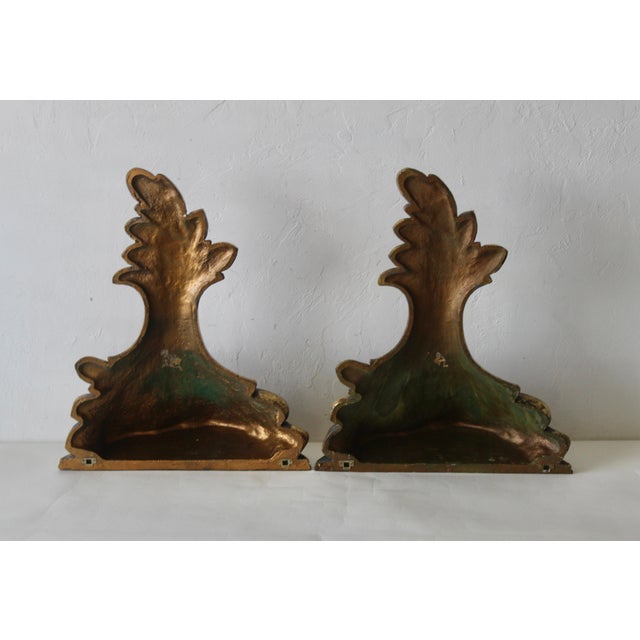 1980s Oversized Italian Style Gold Gilt Leaf Wall Shelf Accent Brackets- a Pair For Sale - Image 10 of 10