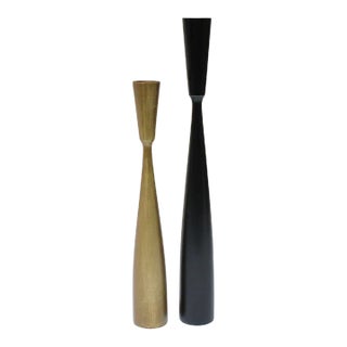 Set of Two Danish Modern Candlesticks in Gold and Black For Sale