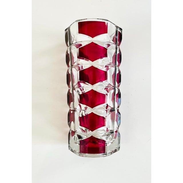 Beautiful vintage triangle red and transparent French glass vase Perfect for your office, a side table or a mantel! 6.5" H...