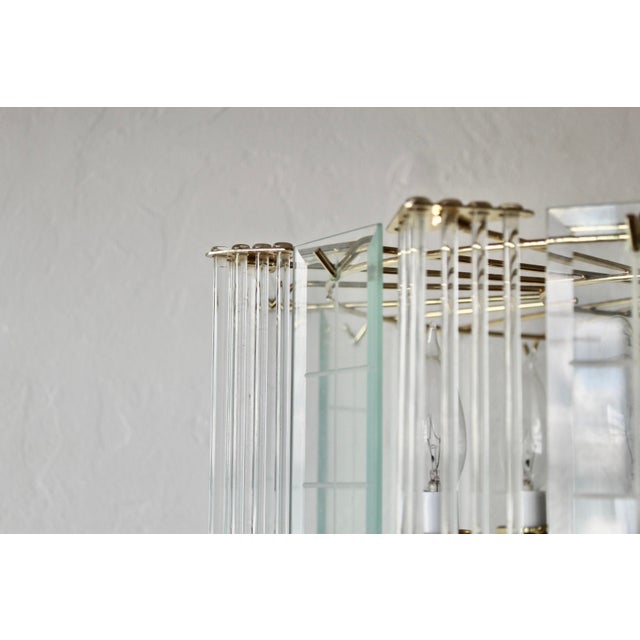 1970s Sciolari Style Glass Rod Beveled Glass Panel Chandelier For Sale In Miami - Image 6 of 18