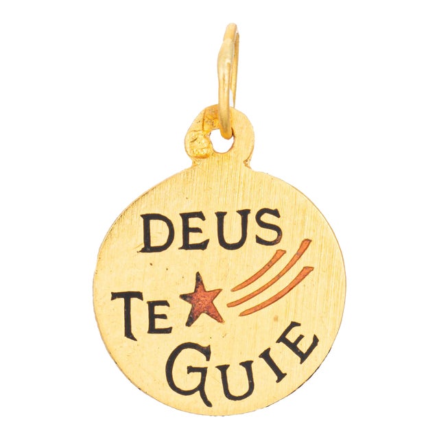 Vintage Portuguese Enamel Charm Deus Te Guie 19k Yellow Gold May God Guide You For Sale