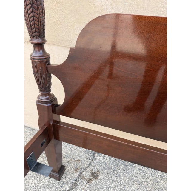 Vintage Georgian Federal Style Mahogany Four Poster Rice Carved Queen Sz Bed For Sale - Image 9 of 16