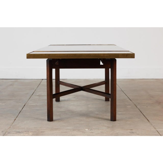 1960s Edward Wormley Walnut Coffee Table With Stone Inlay for Dunbar For Sale - Image 5 of 13