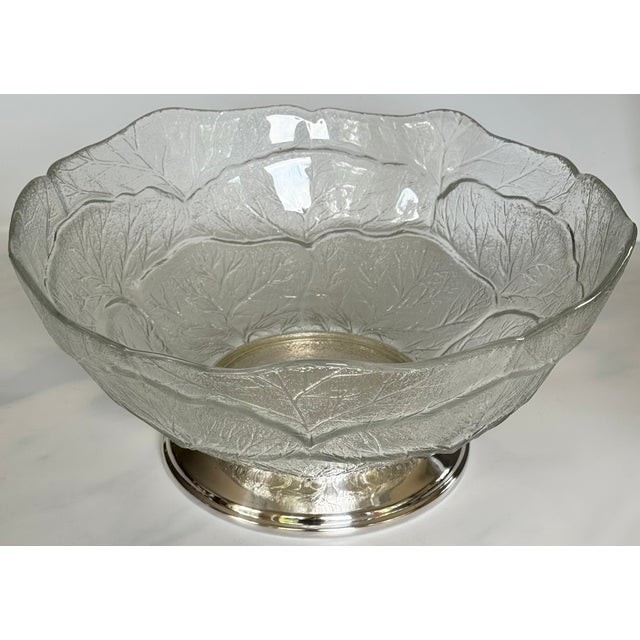 Silver Vintage Clear Cabbage Ware Salad Bowl With Silver Plated Plinth For Sale - Image 8 of 12