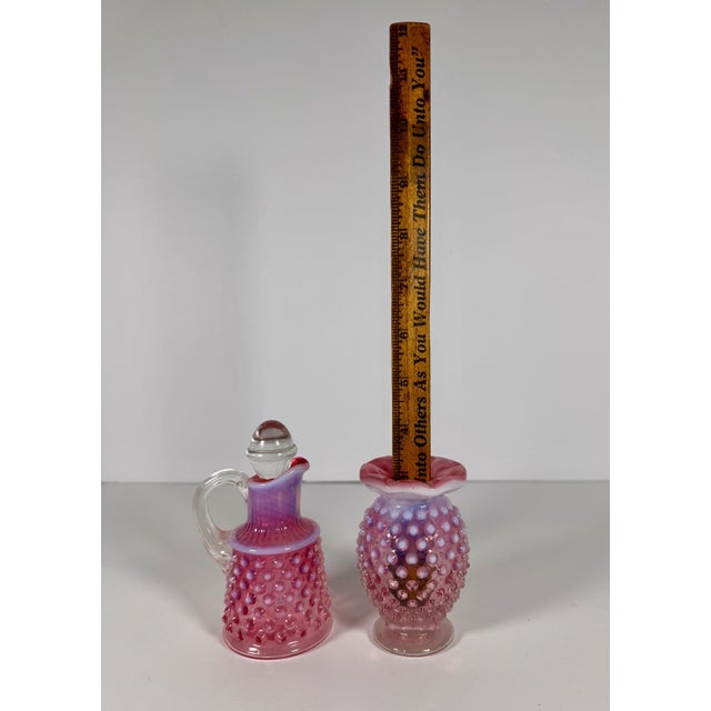 Red Mid 20th Century Fenton Cranberry Opalescent Hobnail Cruet & Bud Vase Set For Sale - Image 8 of 9