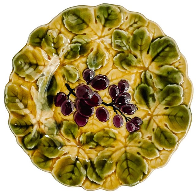 Rustic European 1940s French Faience Fruit Plates by Sarreguemines - Set of 5 For Sale - Image 3 of 8