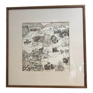 Molly J. Schiff Landscape Mixed Media Black and White 1970s Pen and Ink Painting For Sale